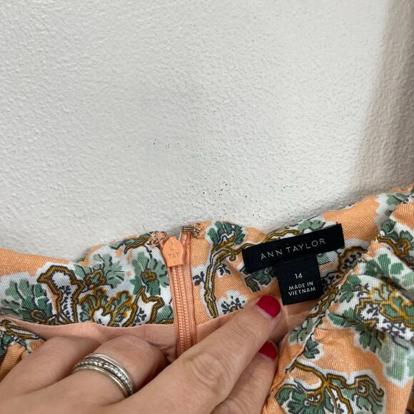 Ann Taylor Floral Ruffle Strap Midi Dress Size 14 Pink Green Spring - Picture 10 of 10